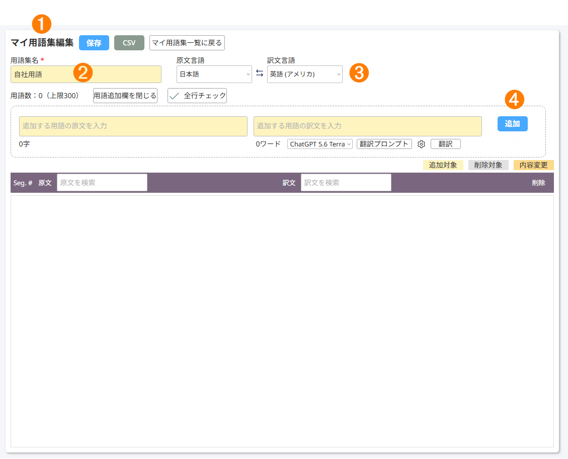 用語手入力の画面
